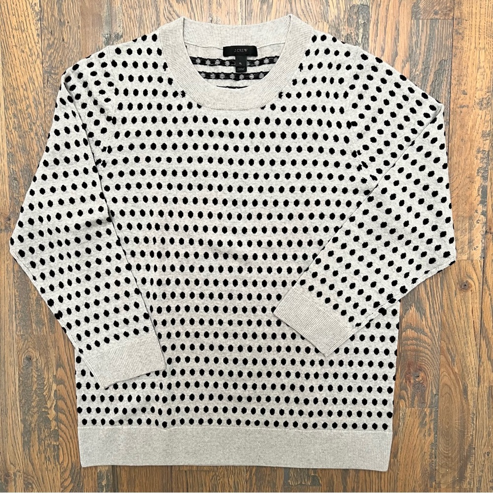 J. Crew Women's Gray and Black Polka Dot Crewneck Sweater